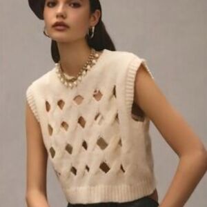 Pilcro One Size Cream Knit Sweater Vest Open Knit Lagenlook Cottagecore Soft